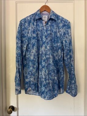 Society Of Threads Blue Patterned Casual Button-Down Shirt